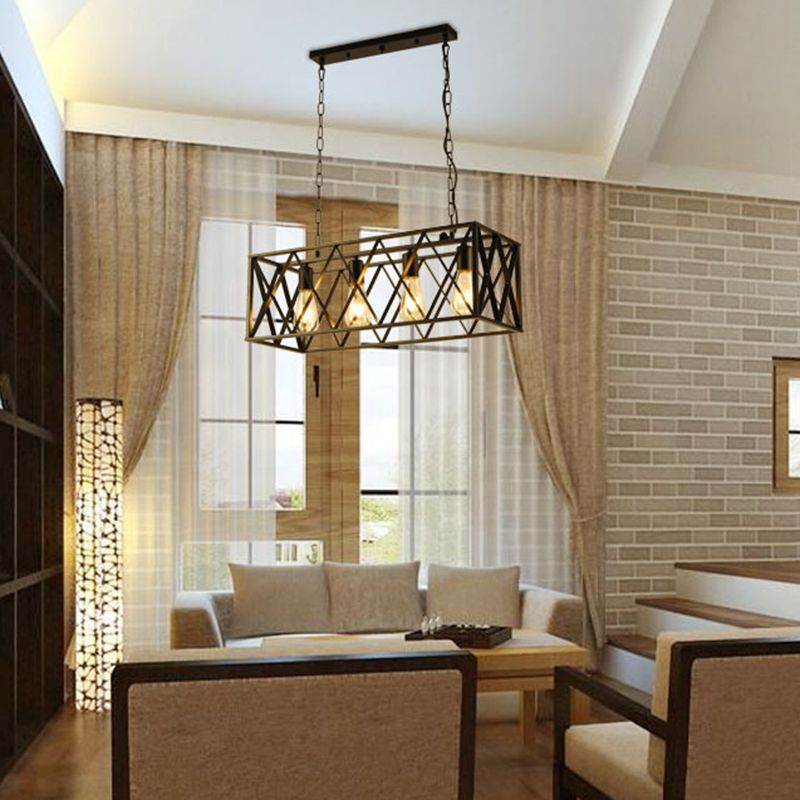 Luce a sospensione a sospensione in gabbia di ferro a 4 luci Stile industriale retrò luce appesa per bar