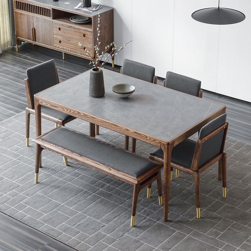 Medieval Modern Sintered Stone Table Rectangle Table with Wooden Base and 4 Legs