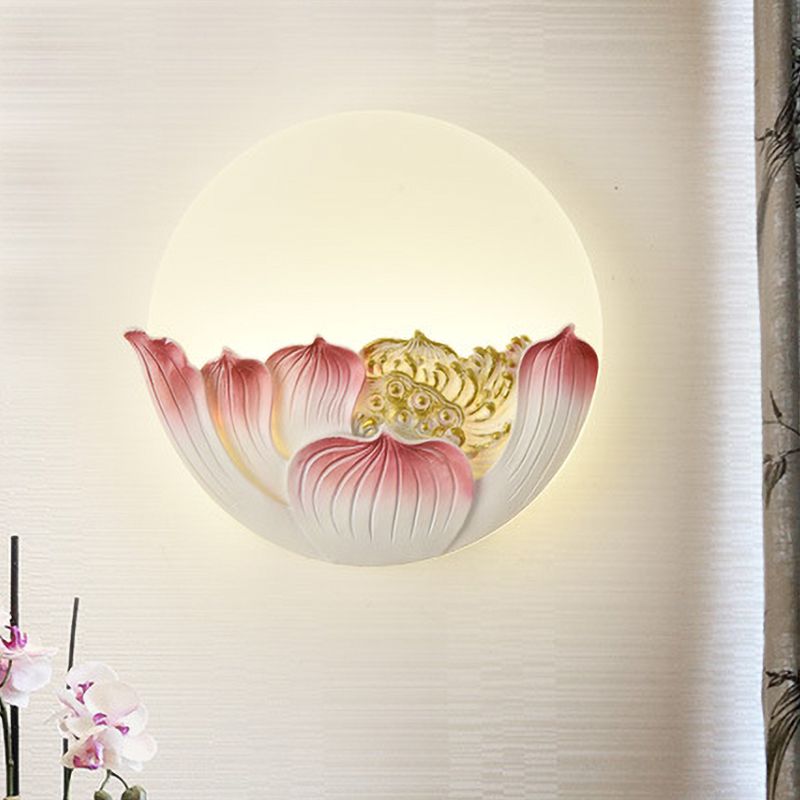 Resin Lotus / Mountain-Moon Mural Light Chinois White White LED Mur mural pour chambre d'amisme