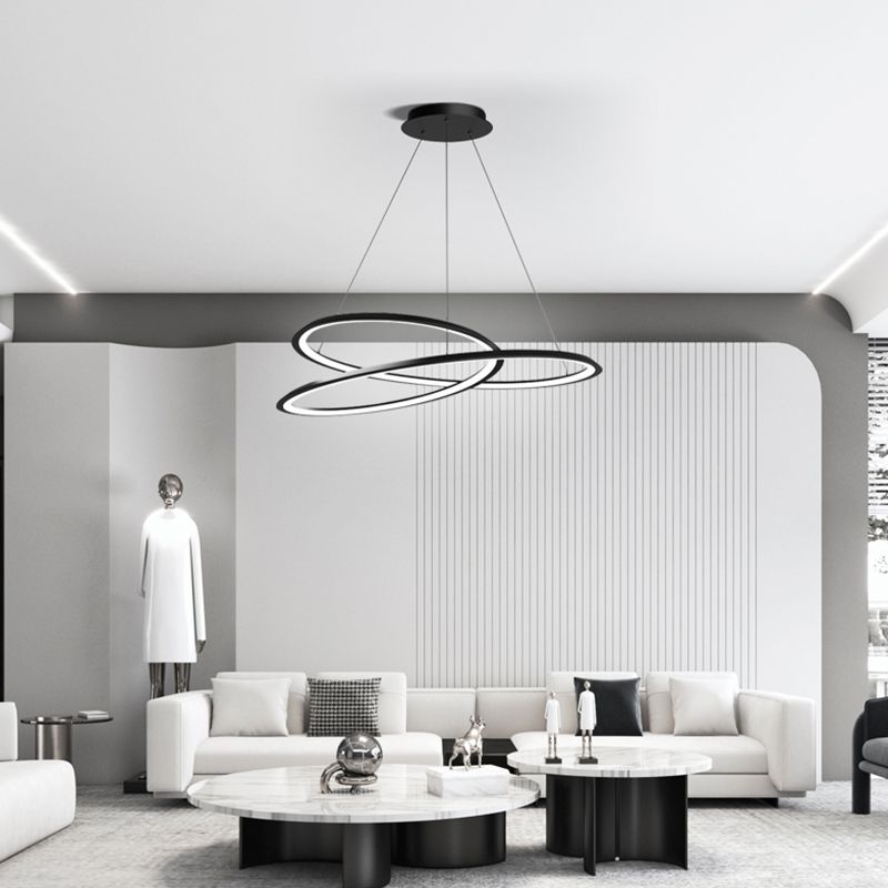 Metal Modern Chandelier Linear 1 Light LED Hanging Light in Black for Restaurant