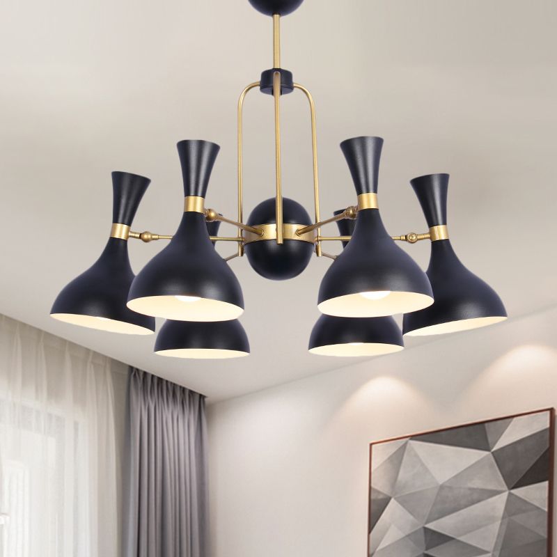 6 luci a imbuto il lampadario regolabile il lampadario a sospensione in metallo nero e oro.