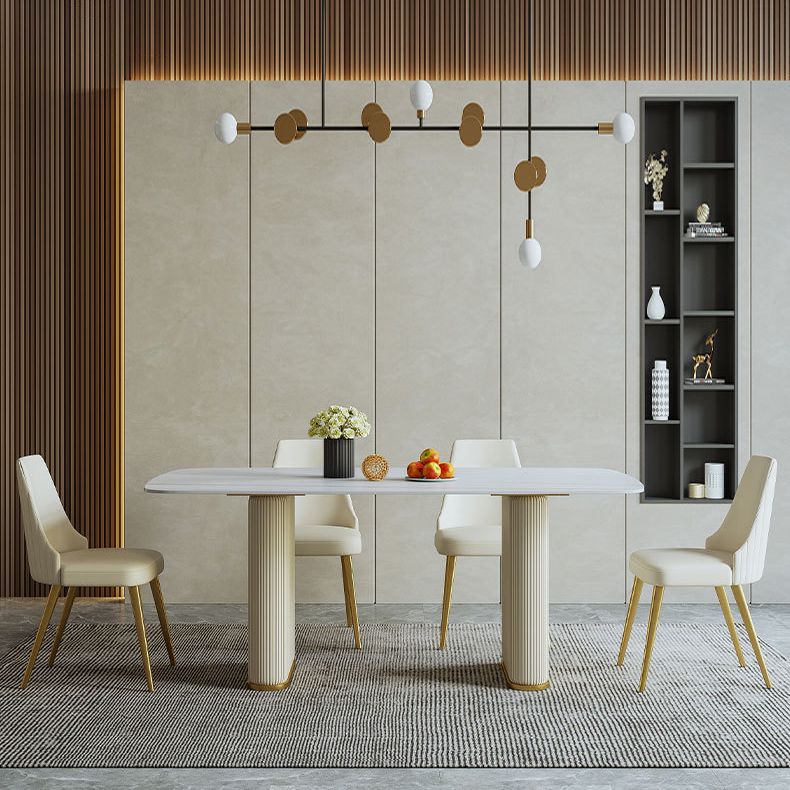 Sintered Stone Top White Table for Restaurant Modern Dining Table with Double Pedestal