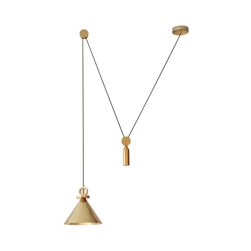 Conic Drop Pendant Modernist Metal 1-Light Kitchen Pulley Ceiling Suspension Lamp in Brass