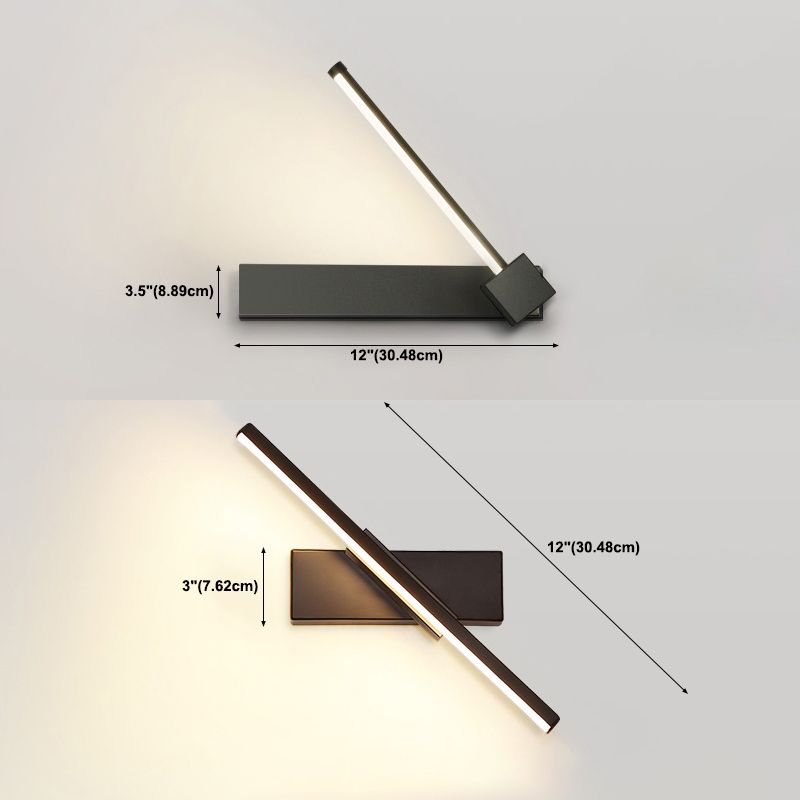 Modern Metal Wall Light Straight Rotatable 12" Wide Wall Sconce for Bedroom