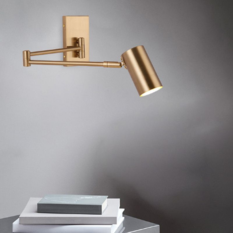 Metal Cylinder Wall Light Modern Swing Arm Wall Sconce for Living Room