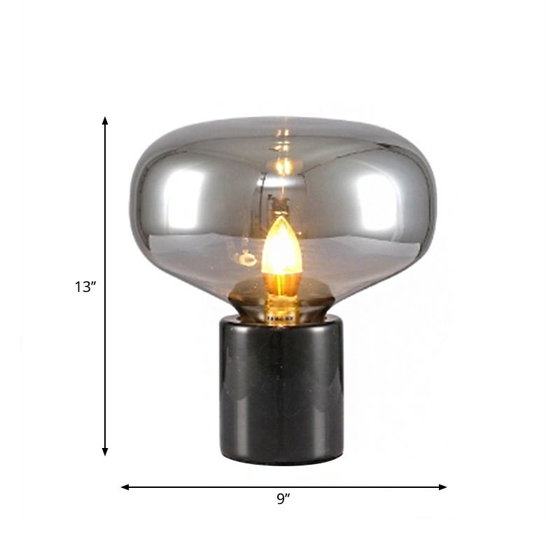 Verre en verre ovale de lampe de table de table 1 Lumière de chevet de bulbe en noir, 9,5 "/ 13" Largeur