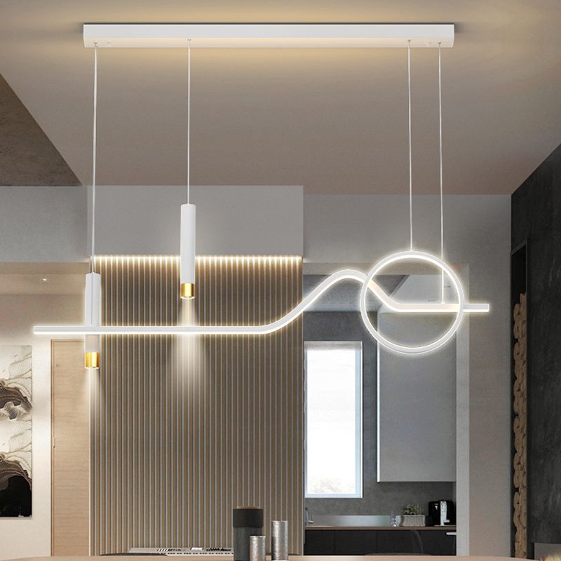 Modern Simplicity Linear LED Island Light Wrought Iron Pendant Light with Silicone Shade