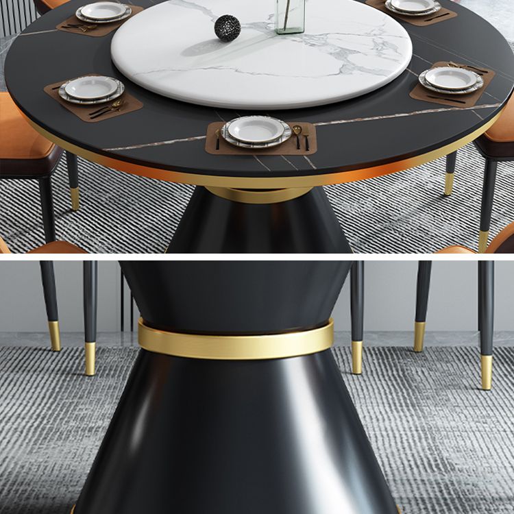 Glam Sintered Stone Top Table Round Kitchen Dining Table with Pedestal Base