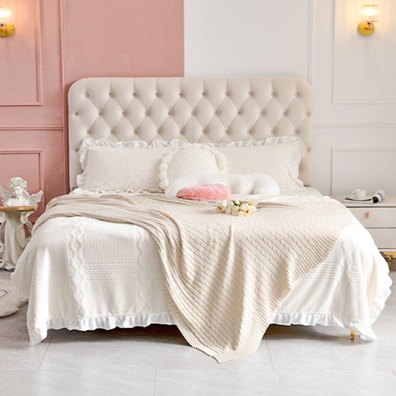 Contemporary Genuine Leather Upholstered Platform Bed White Bed Frame