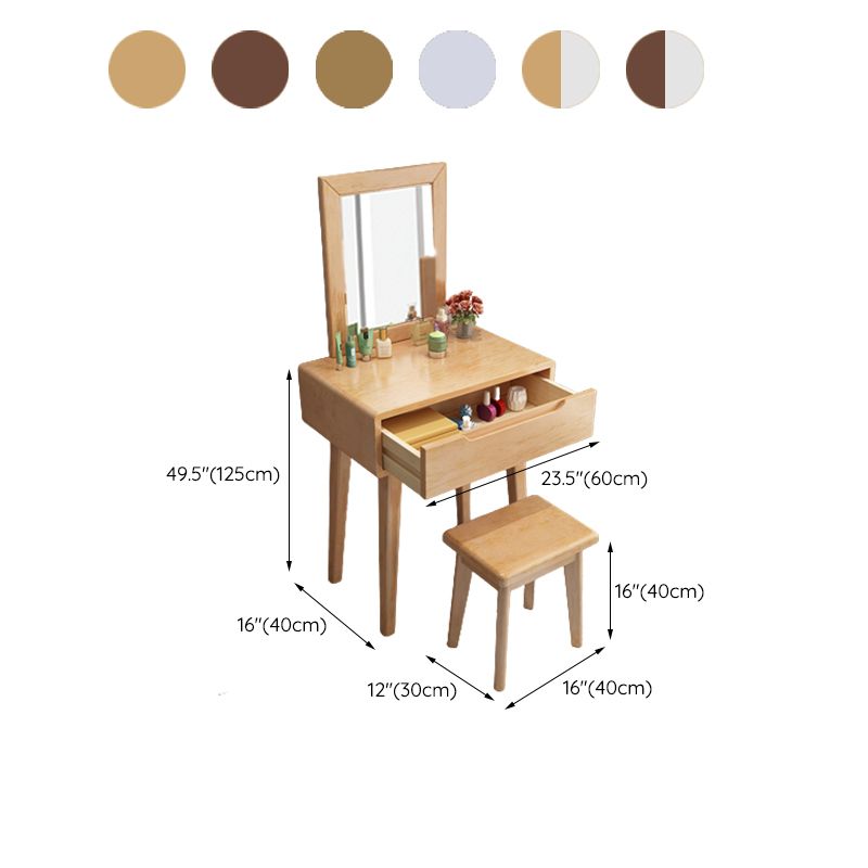 15.74" Wide Vanity Set with Drawer Solid Wood Make-up Vanity with Mirror and Stool