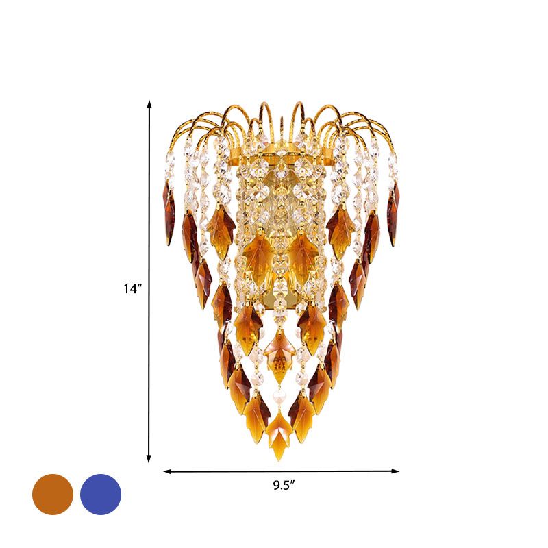 Éclairage mural moderne à 2 légers Finition en laiton incurvé lampe murale incurvée avec nuance de cristal beige / bleu