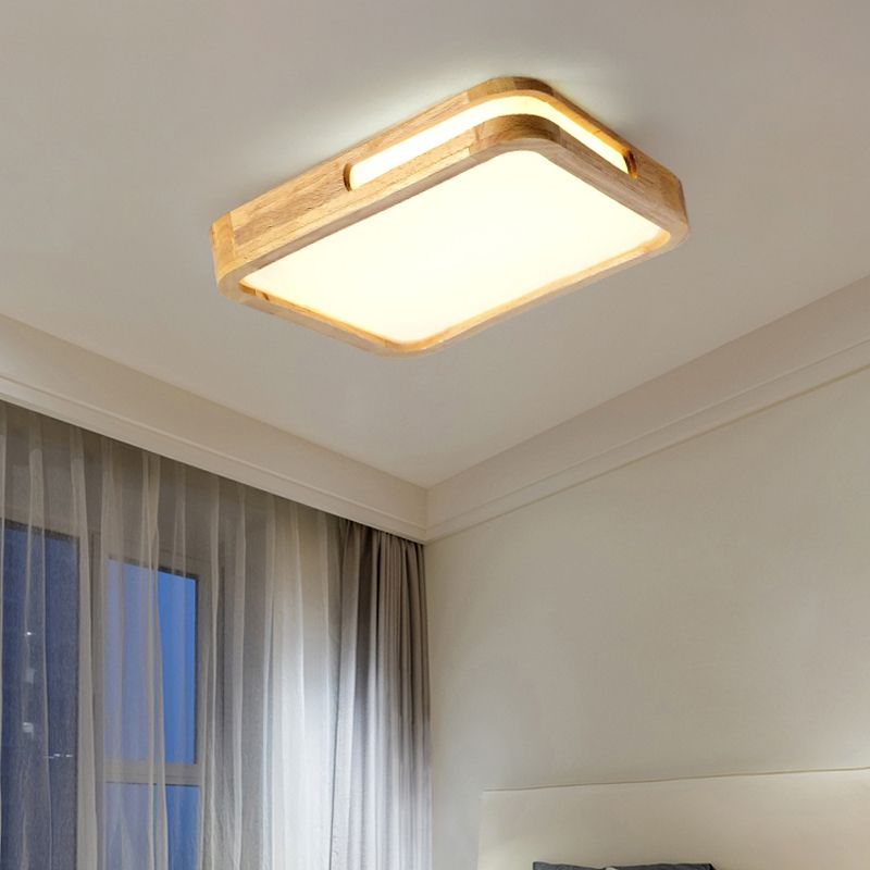 Modern Wood Flush Mount Geometric Shape Ceiling Lamp with Acrylic Shade for Living Room