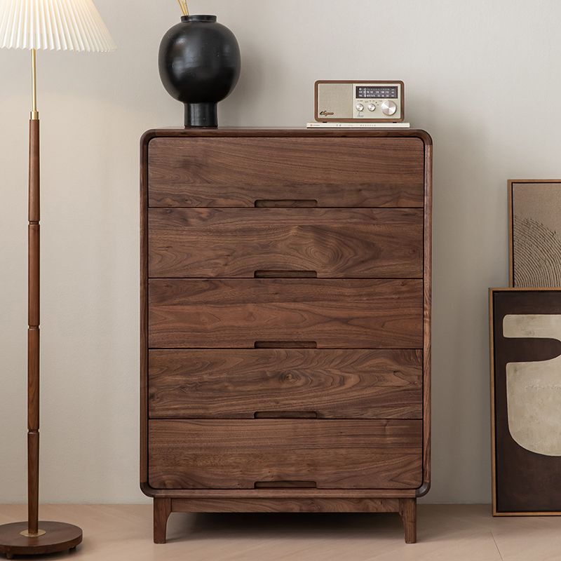 Mid-Century Modern Walnut Chest with 5 Drawers Rectangle Chest