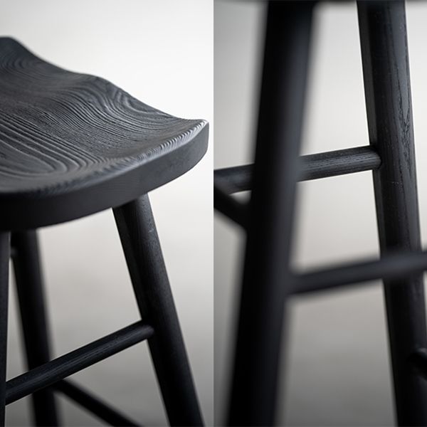 Solid Wood Bar Stools Black Backless Dining Stools with Footrest