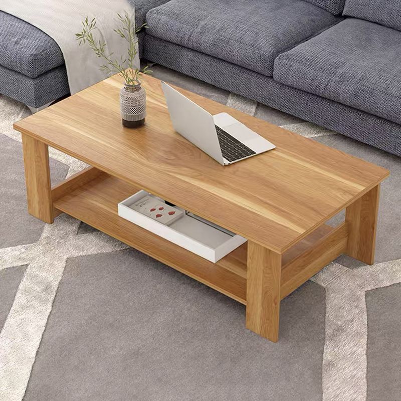 Contemporary Wooden with Storage Shelf Rectangular Single Coffee Table
