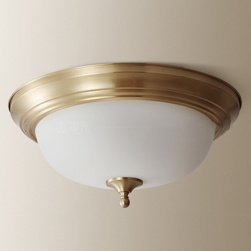 Glas-Bronze-Deckenleuchte im Kolonialstil, Kupferschale, Unterputzmontage für Innenräume