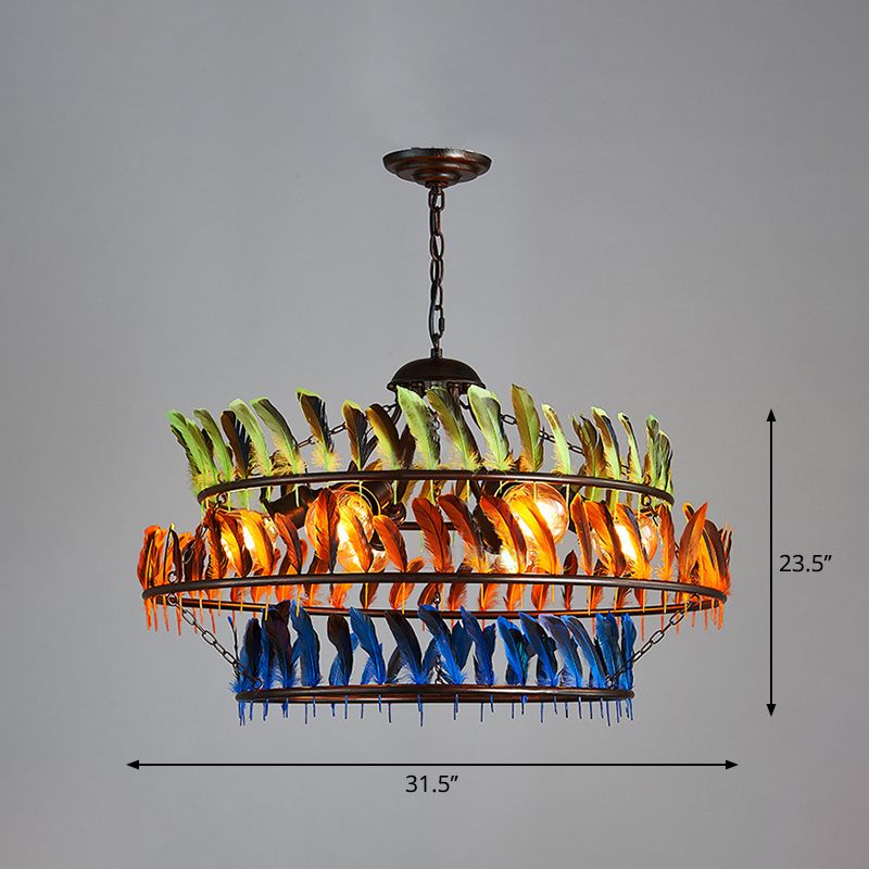 Ring Living Room Pendant Chandelier Traditional Metal 6 Lights Yellow Hanging Light Fixture