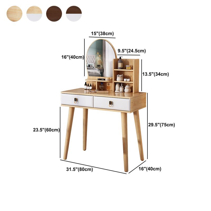 2-Drawers Mirror Table Dressing Table Solid Wood Make-up Vanity