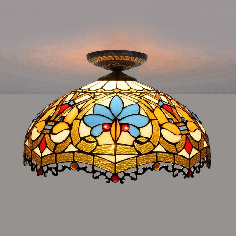 12 "/16" W Barocco Scalloped Flush Monte Lighting 1 Bulb Handcrafted Glass Soffitto Lampada in Nero