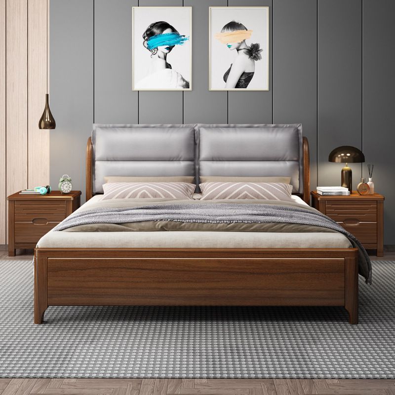 Upholstered Headboard Bed Solid Wood Walnut Bed Low Profile Bed Frame