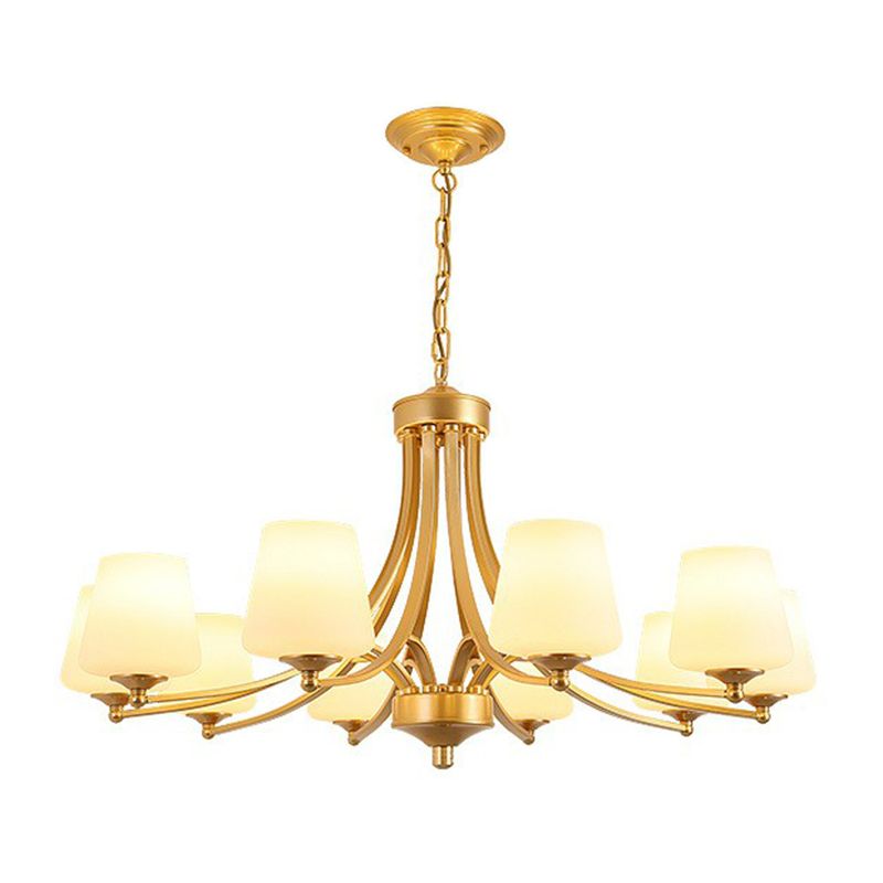 Tapered Shade White Frost Glass Suspension Light Rustic Living Room Chandelier Light