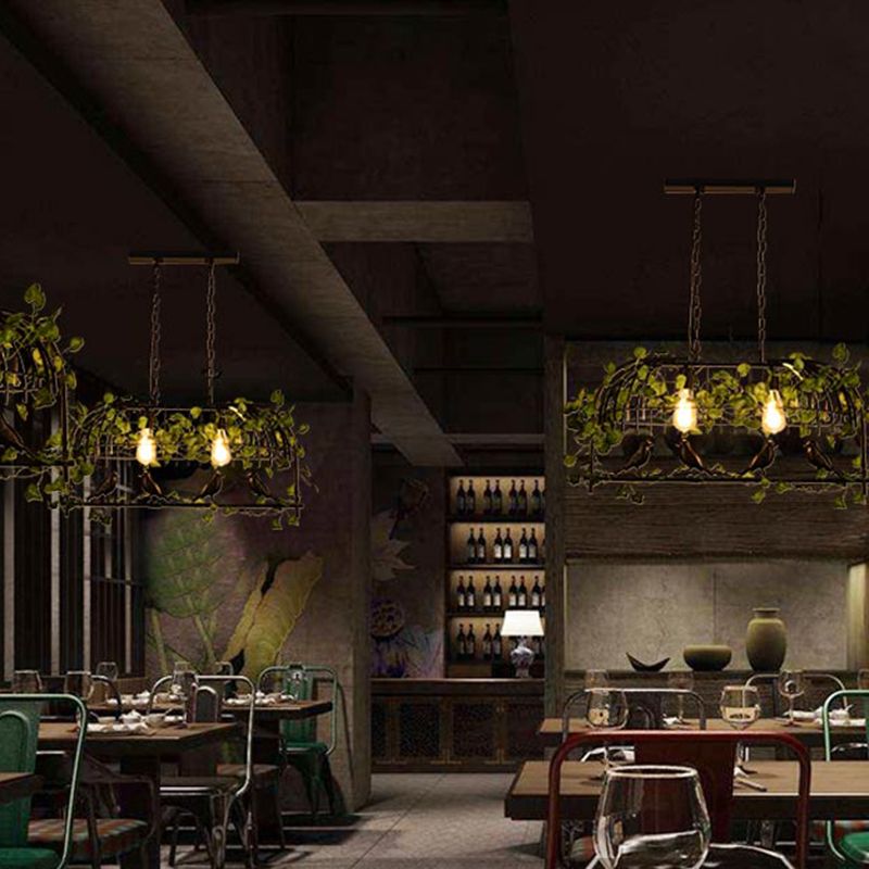 Industrial Style Hanging Lamp Iron Frame Island Light Fixture for Bar (Included Leaves)