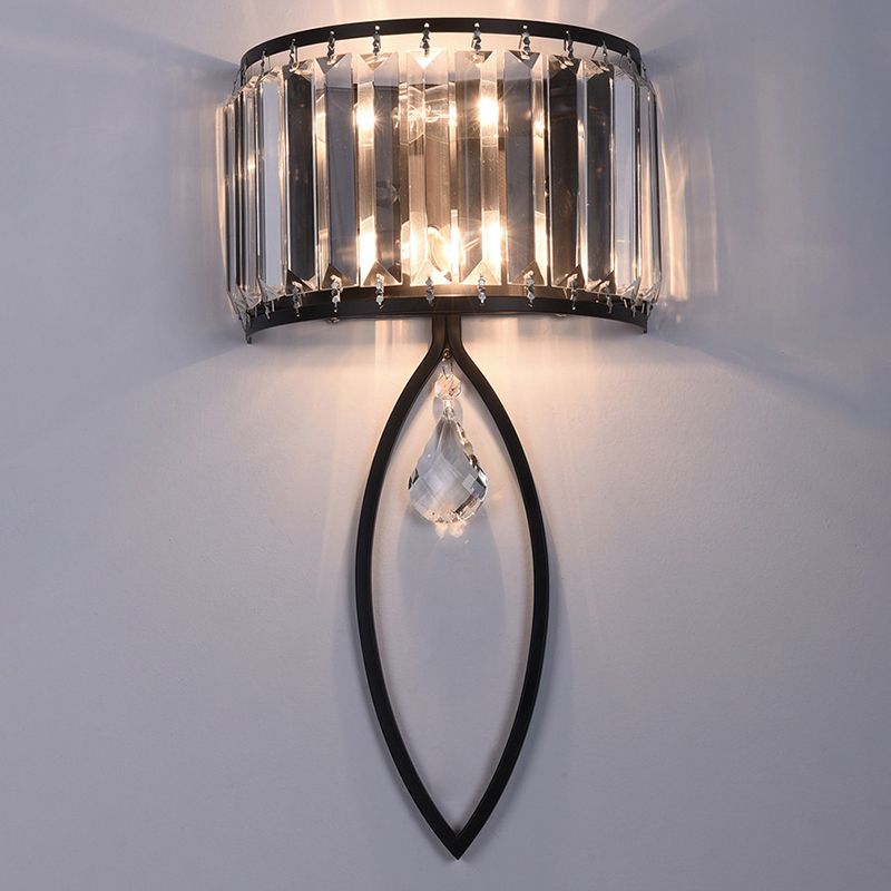 2 - Light Wall Light in Black / Gold Finish Iron and Crystal Wall Sconce
