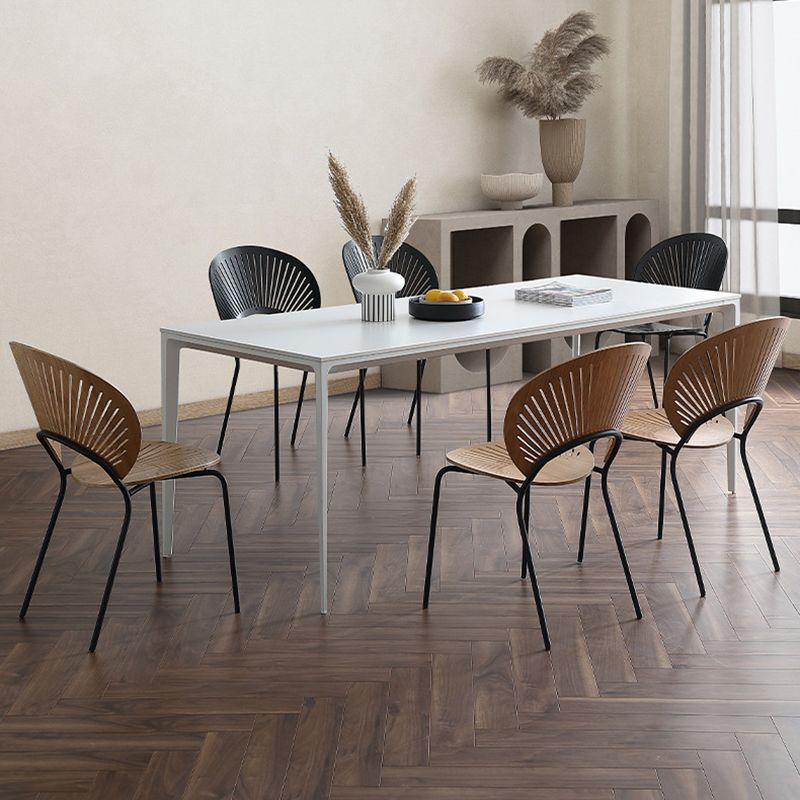 Metal Contemporary Rectangular Dining Table White Sintered Stone Table with Metal Legs