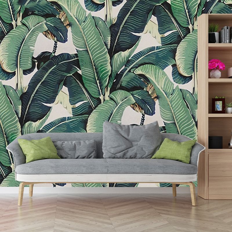 Big Minimalist Wall Covering in Green Banana Leaves Wall Mural Decal, Made to Measure