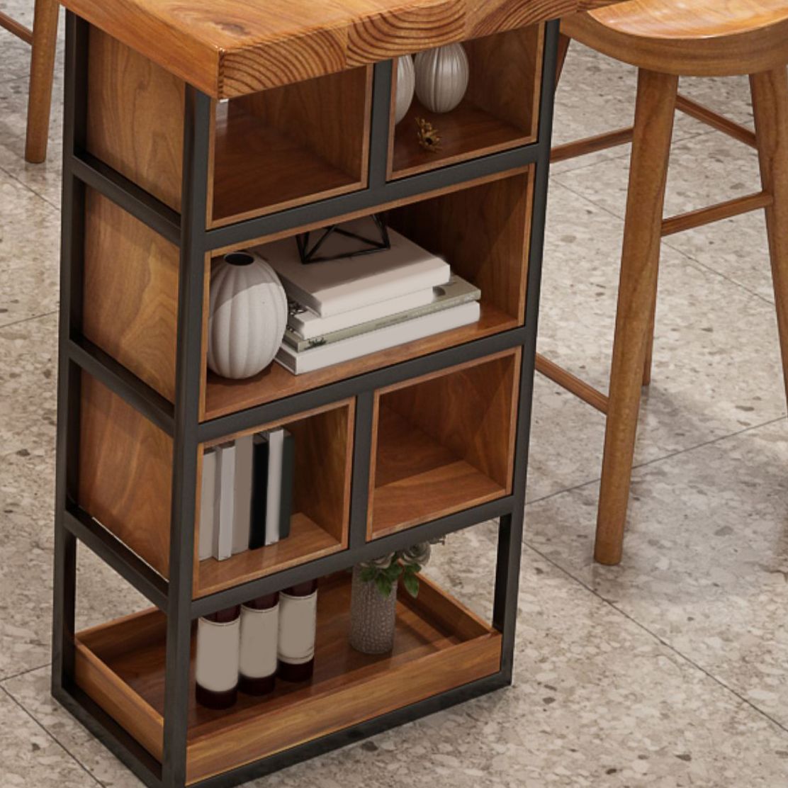 Contemporary Solid Wood Bar Table Set 1/4 Pcs Rectangle Bar Table and Backless Stools