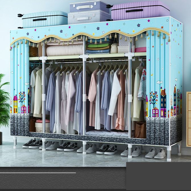 Contemporary Style Wardrobe Cabinet Metal Frame Armoire with Garment Rod for Home