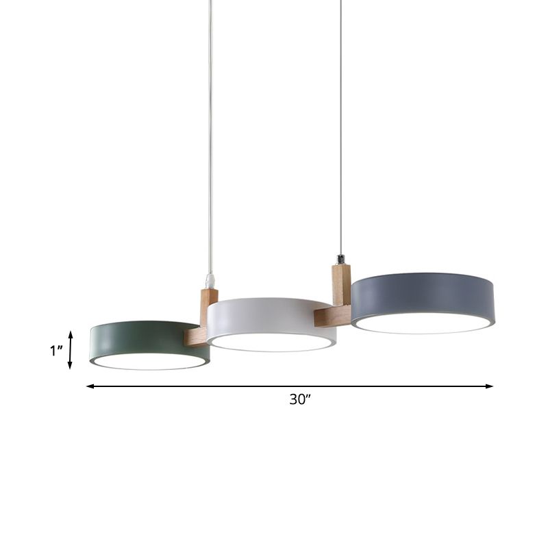 Metallzylinder Multi-Light-Anhänger Nordic 3 Kopf weißgrau-grüne Deckenlampe mit Holzarm