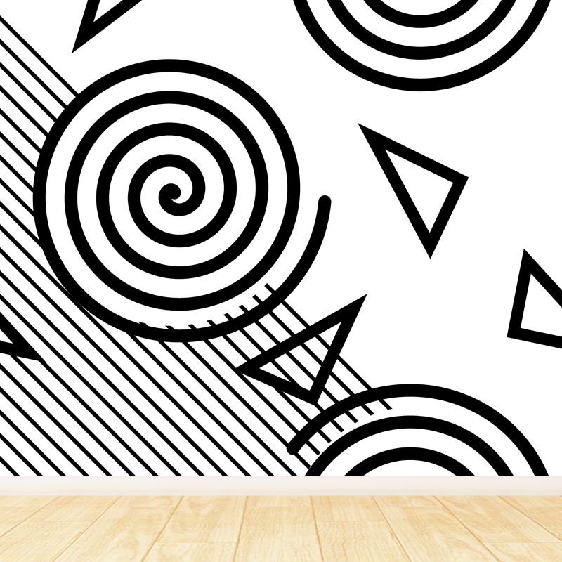 Modern Geometric Wall Paper Mural for Kids Room Custom Wall Covering in Black-White