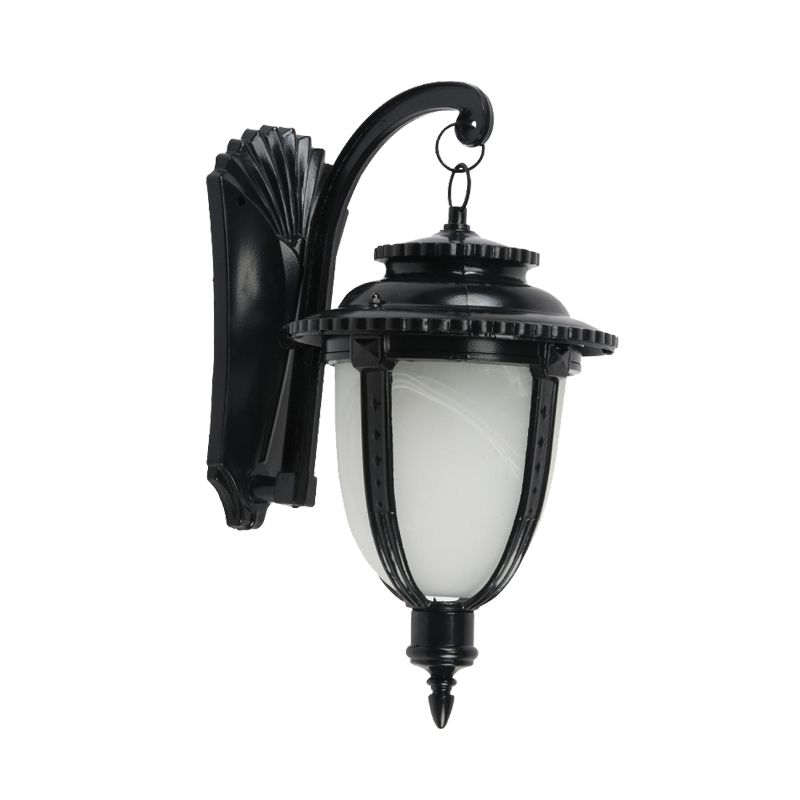 1 Bulb Urn Shape Sconce Lighting Country Black/Bronze White Glass Weather-Resistant Wall Lamp Fixture