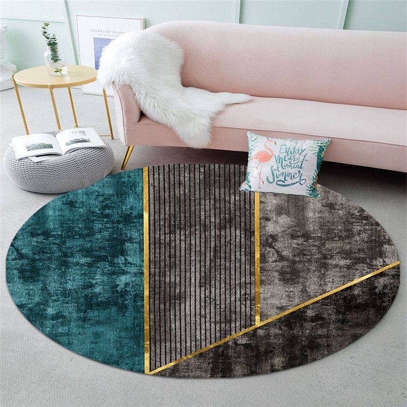 Round Polyester Carpet Trendy Houndstooth Pattern Rug Stain Resistant Area Rug for Living Room