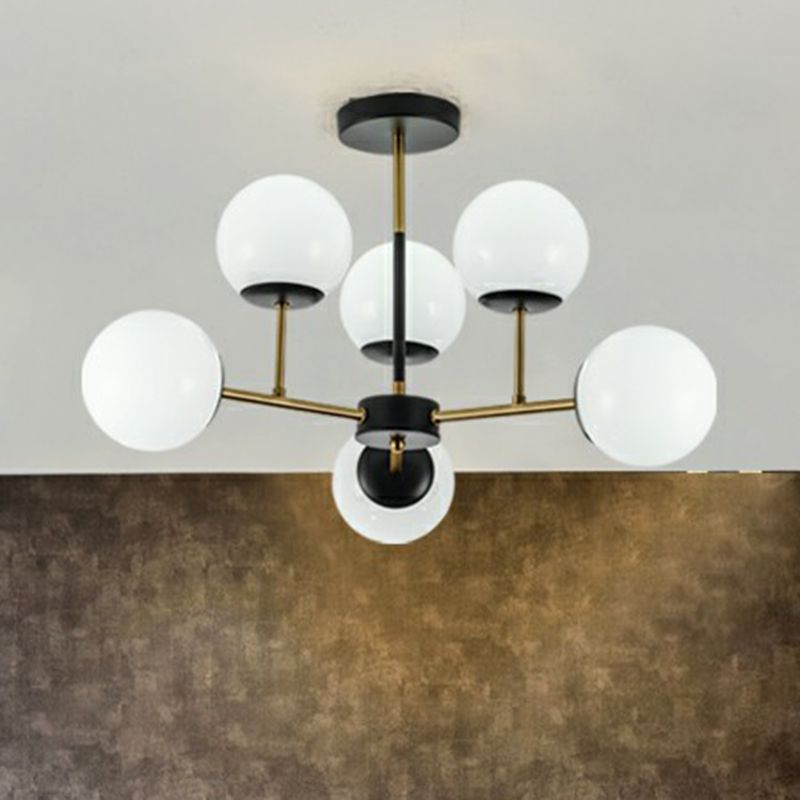 Black-Brass Spherical Chandelier Light Nordic Glass Ceiling Suspension Lamp for Dining Room