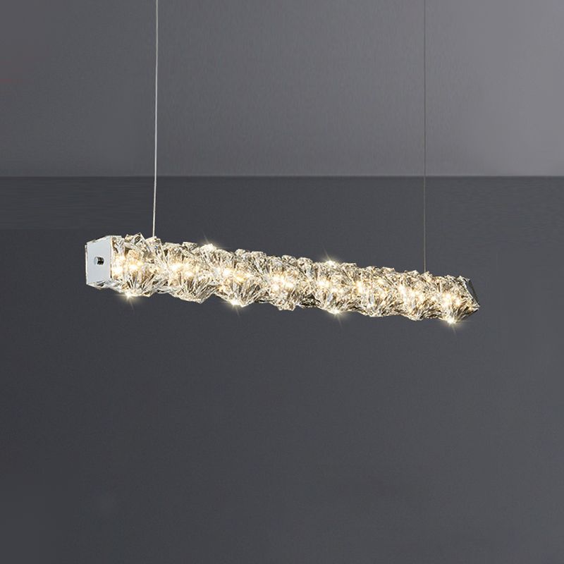Minimalist Crystal Hanging Lamp, Luxury Linear Shade Island Pendant for Dining Room
