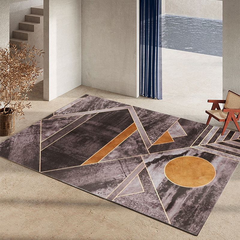 Dark Orange Geometric Rug Polyester Simple Rug Washable Rug for Home Decoration