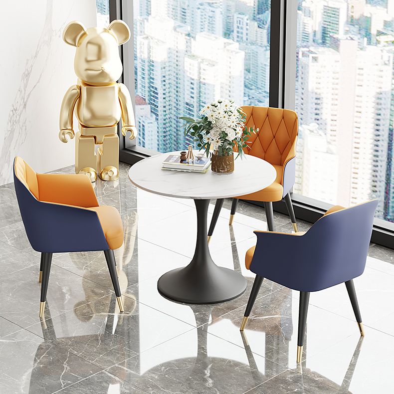 Metal Arm Chair Glam Faux Leather Dining Room Chairs for Restaurant Use