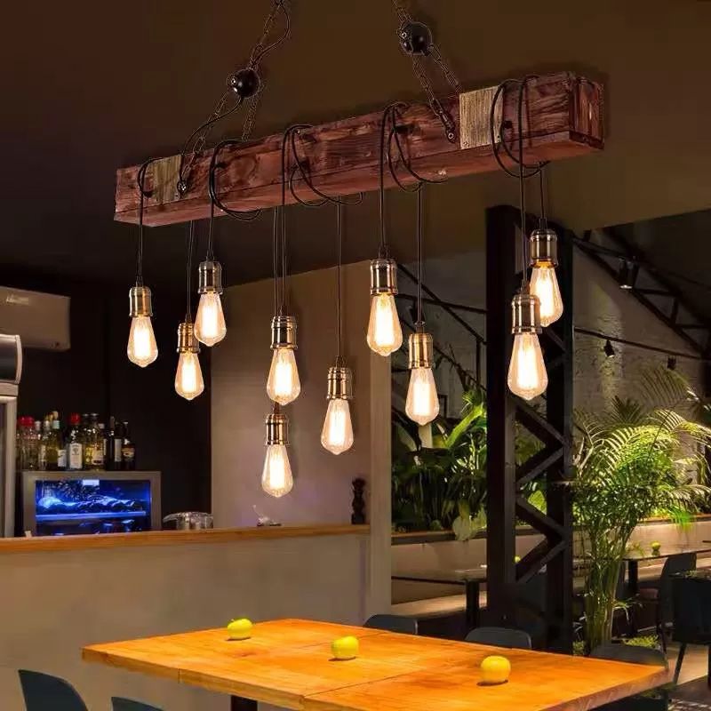 Industrial Style Linear Hanging Pendant Lights Wood Pendant Light Fixtures