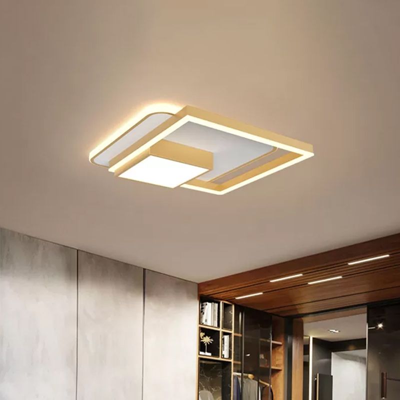 Square Bedroom Flush Mount Fixture Metal 18/21.5 Inch W LED Simplicity Flush Ceiling Light in Gold/White