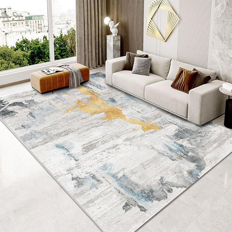 Modern Graphic Carpet Gold Polyester Area Carpet Washable Carpet for Home Decor