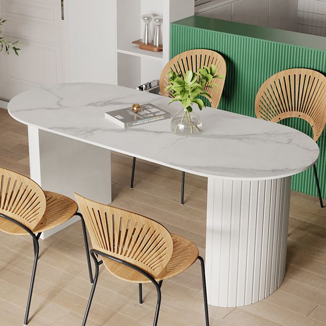 Metal Modern Oval Dining Table White Sintered Stone Table for Dining Room and Kitchen
