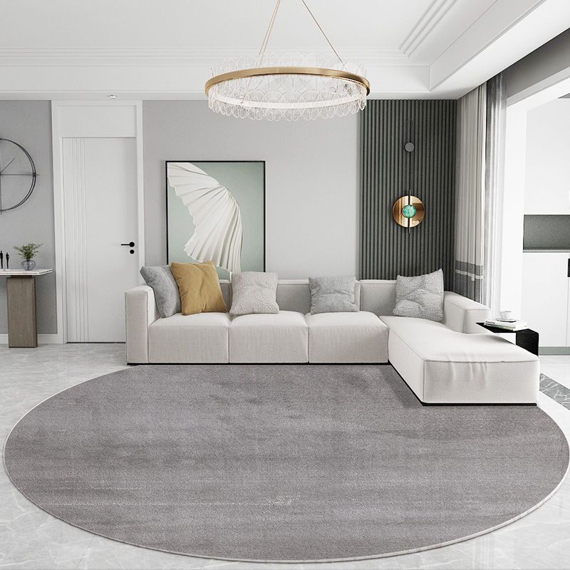 Round Gray Tone Casual Indoor Rug Polyester Solid Rug Non-Slip Backing Indoor Rug for Living Room