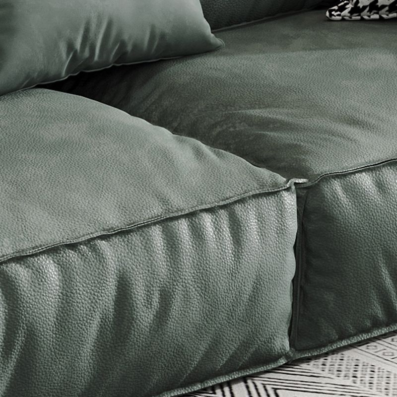 Green Contemporary Faux Leather Pillow Top Arm Standard Sofa with Loose Back