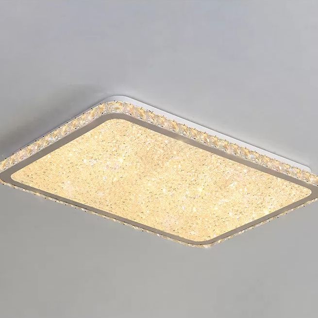 Modern LED Flush Mount Lamp Chrome Rettangolare Flush Mount Soffitto Light con Crystal Shade