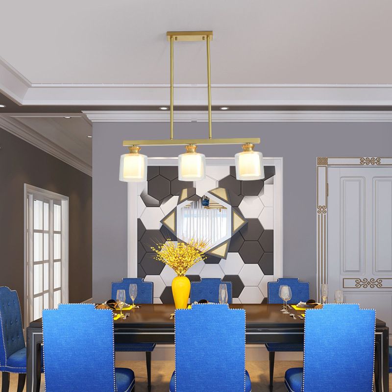 Glass Cylindrical Island Lighting Fixture Modern Gold Chandelier Lighting Fixture