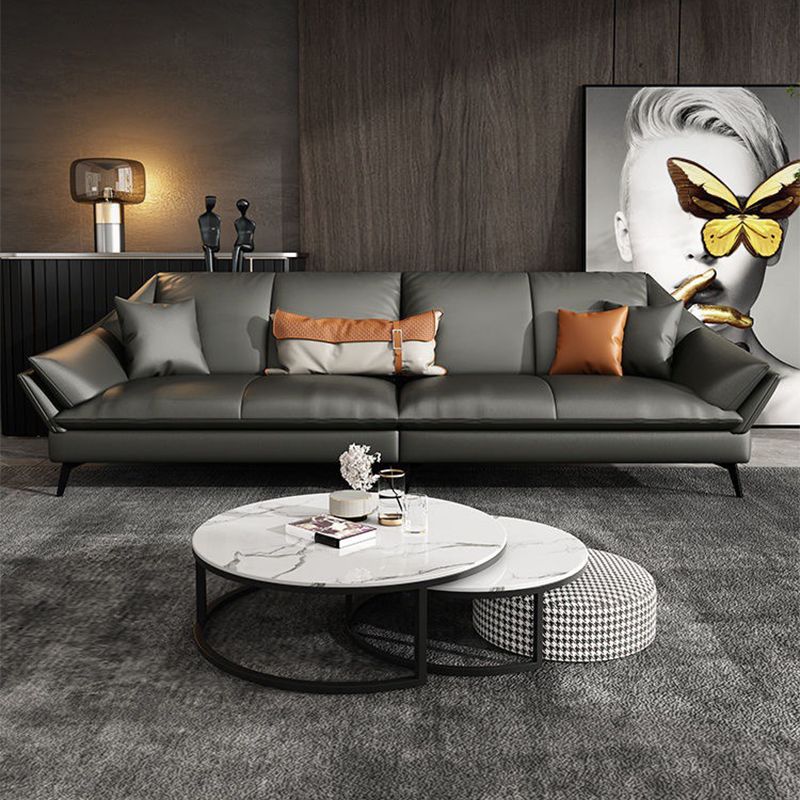 Flared Arm Leather Sofa Cushions Back Modern Sectional for Living Room