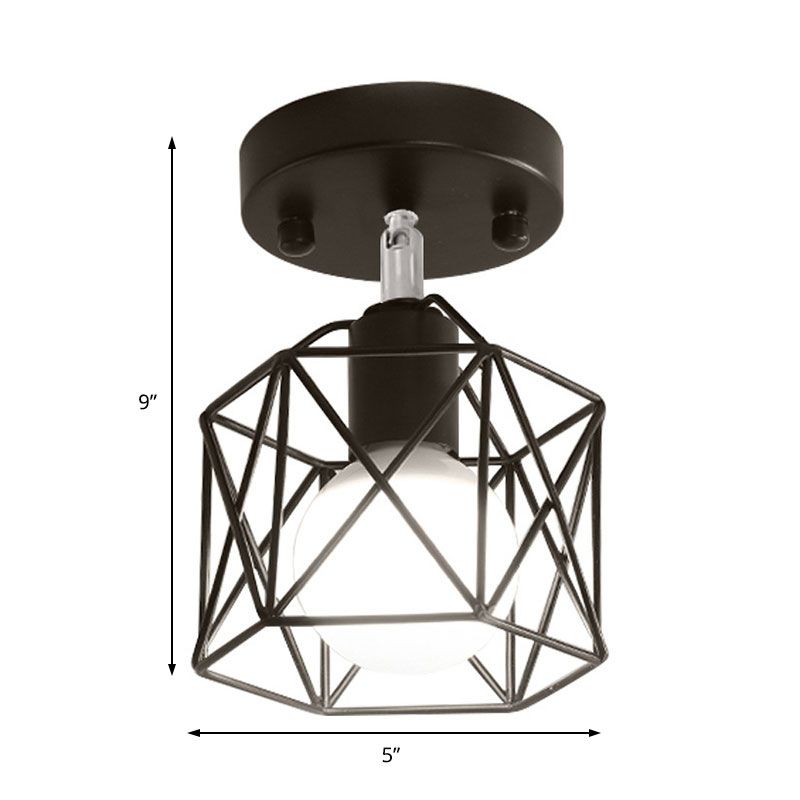 Semi-affleurant hexagonal à 1 lumière avec protection métallique, luminaire monté au plafond en fer noir pour Loft industriel, pour cuisine