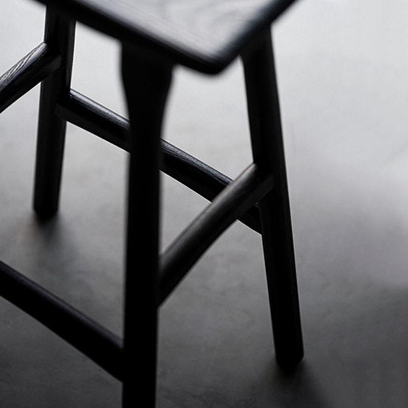 Black Armless Dining Stools Solid Wood Bar Stools with Footrest